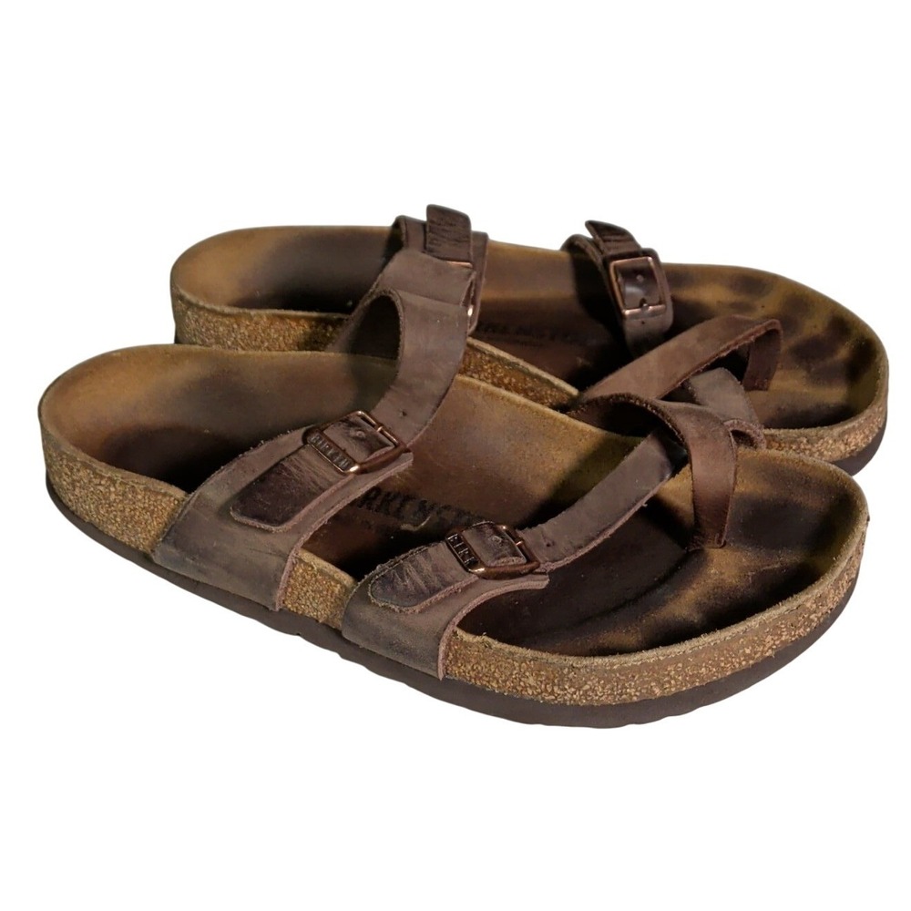 Birkenstock Mayari Sandals Womens Size 7 Brown Birko-Flor Toe Loop Buckle Slide